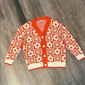 Zara Oversized Orange and Cream Floral Cardigan Size small